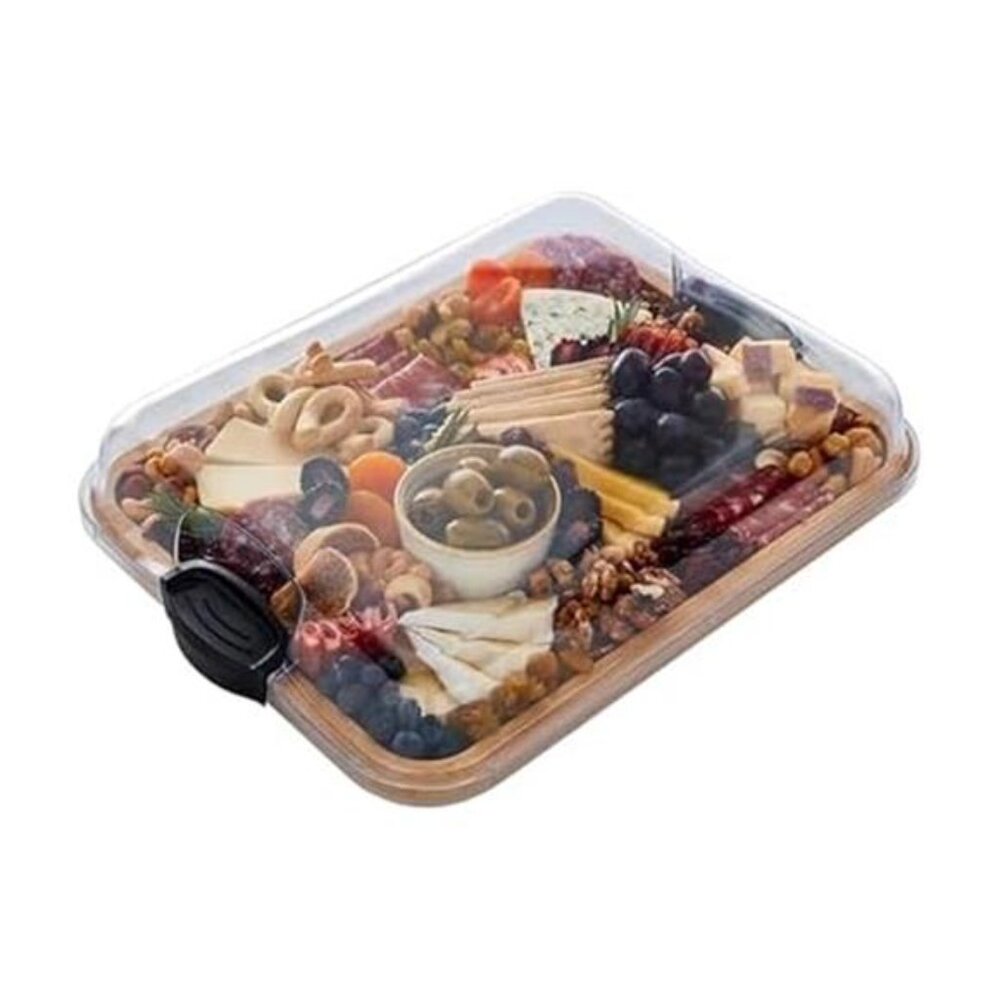 Bamboo Cutting Board Charcuterie Snack Tray with Storage Compartment Lid Black